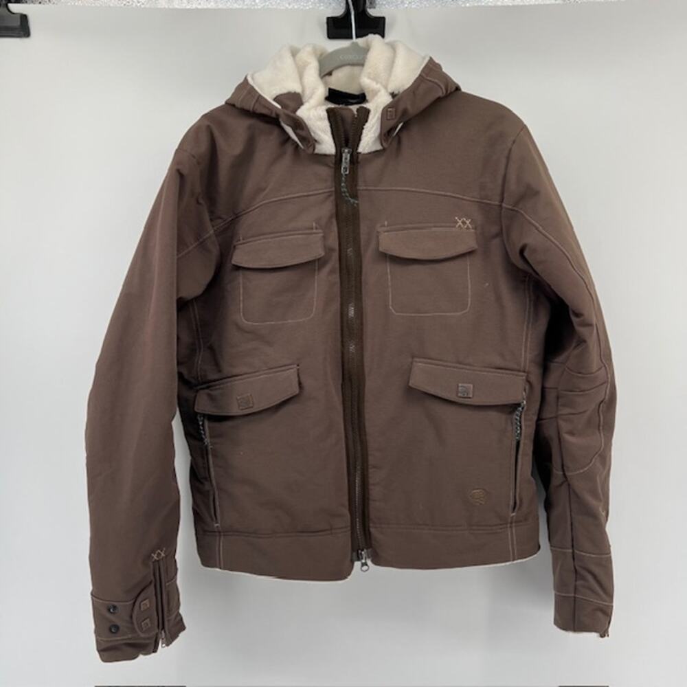 Mountain Hardwear Softshell Jacket Womens L Fleece Lined Hood Brown Outerwear